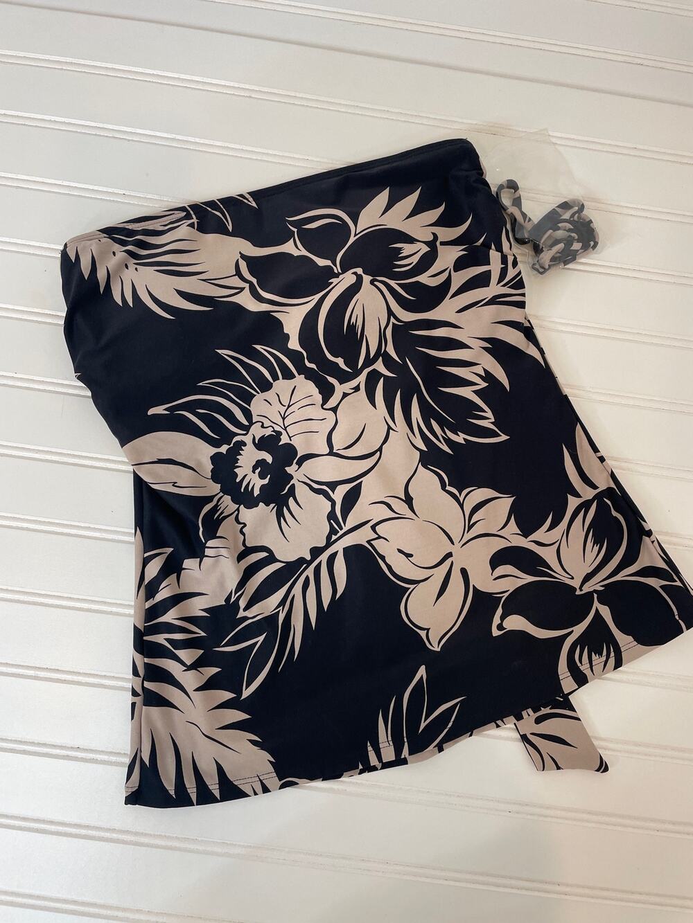 NWT Beach House Tankini Black & Tan Floral Tie Back Strapless Size S